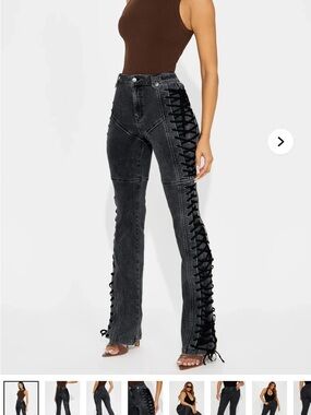 Fashion Nova Black Lace-Up Boot Cut Jeans